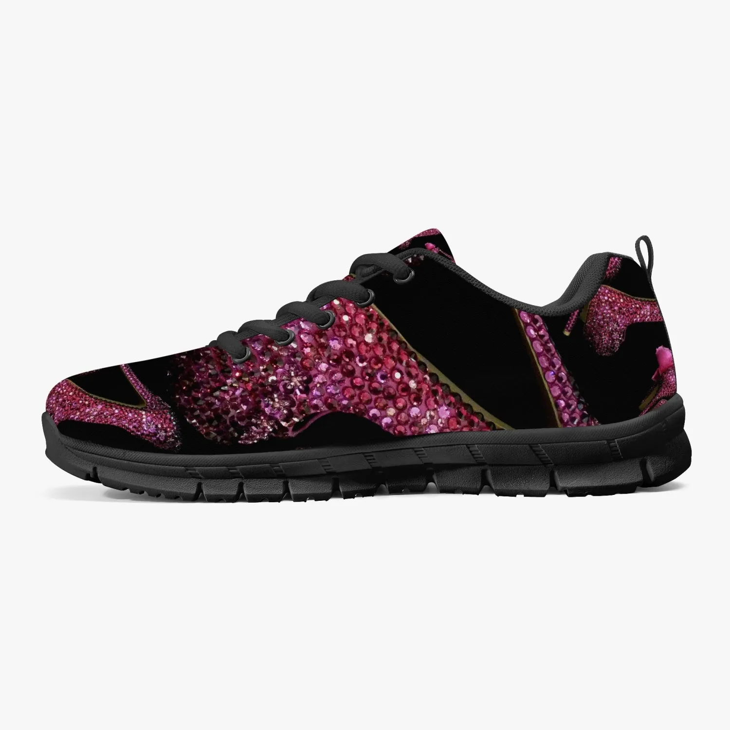 Classic Lightweight Mesh Sneakers - White/Black 'Pink crystals shoes'