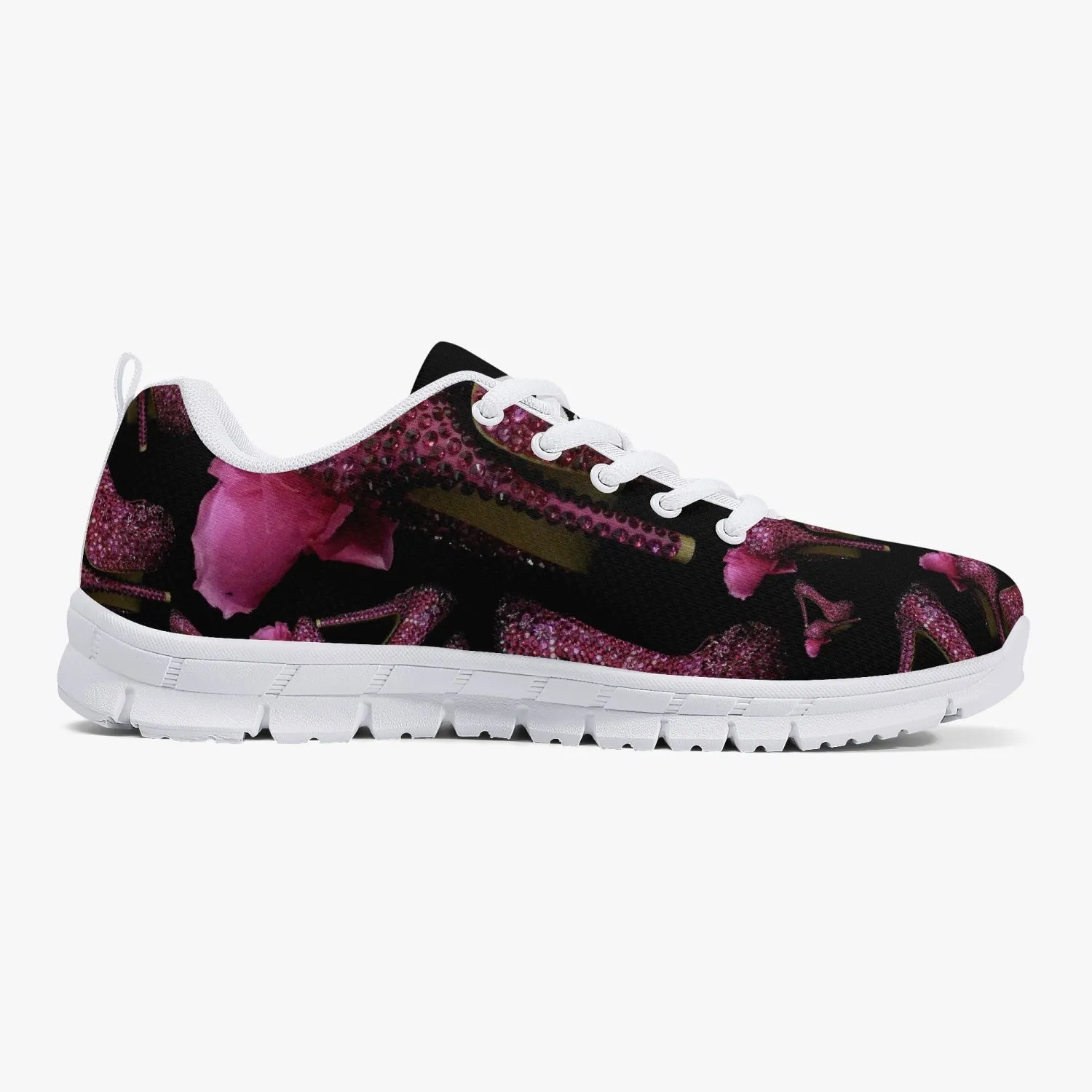 Classic Lightweight Mesh Sneakers - White/Black 'Pink crystals shoes'
