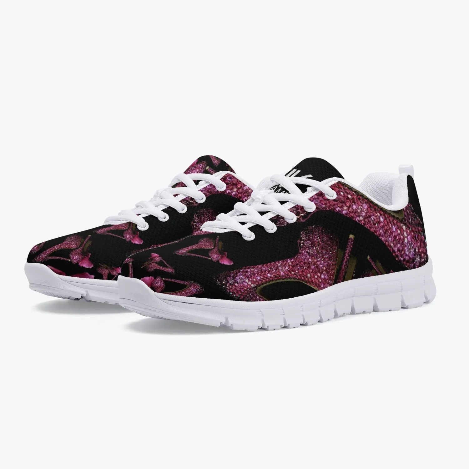 Classic Lightweight Mesh Sneakers - White/Black 'Pink crystals shoes'