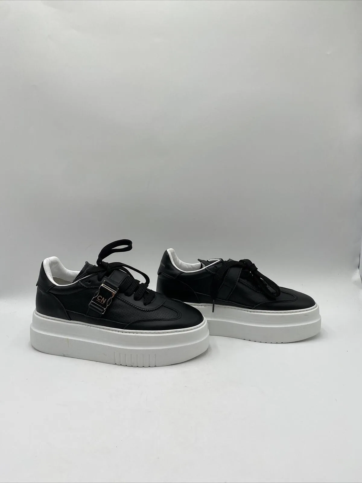 Costume National Leather Platform Sneakers Black Size 37.5 - Very Good