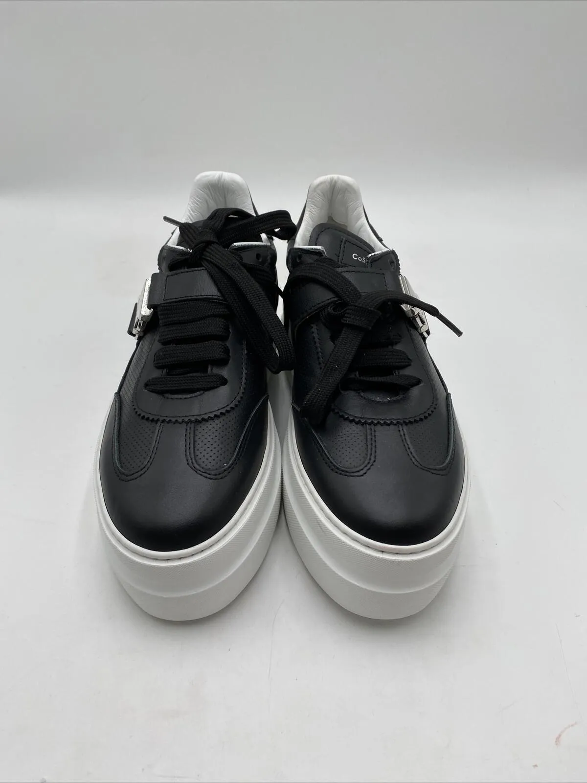 Costume National Leather Platform Sneakers Black Size 37.5 - Very Good