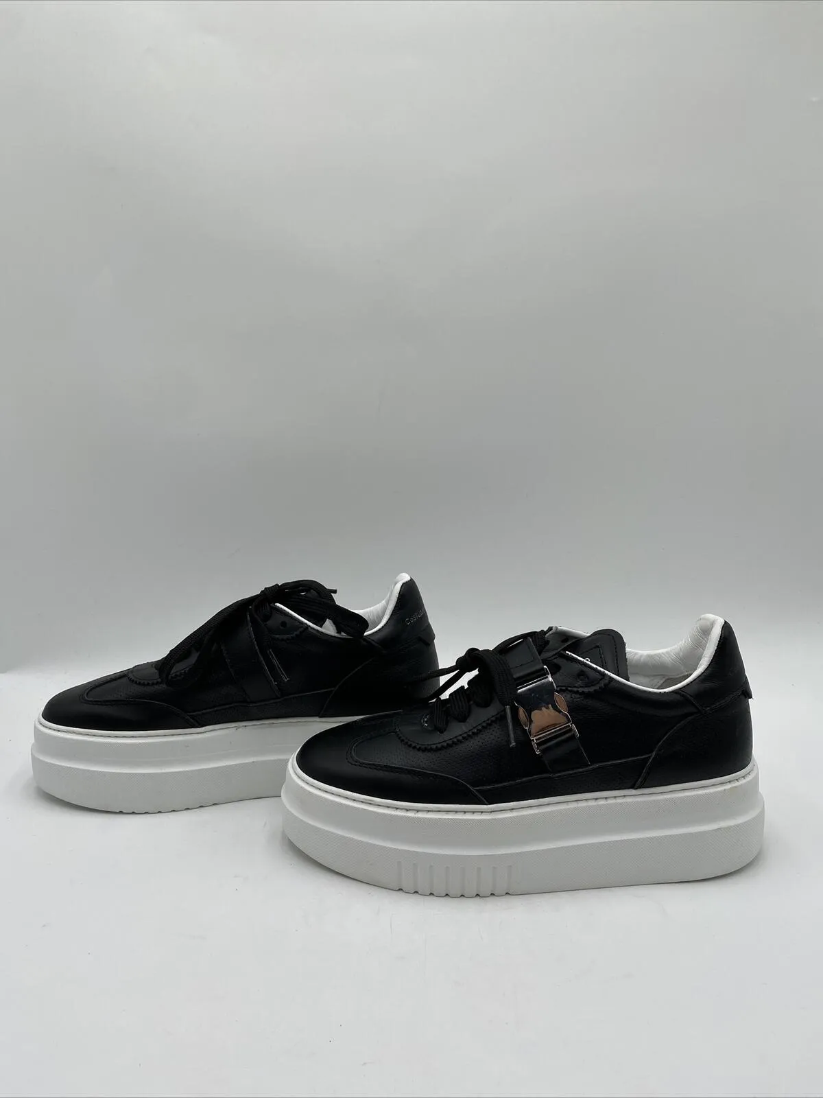 Costume National Leather Platform Sneakers Black Size 37.5 - Very Good