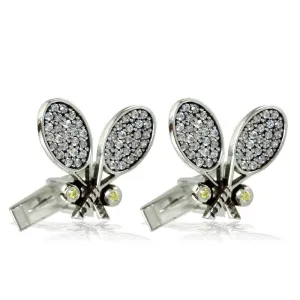 Cubic Zirconia Tennis Racket Cufflinks in Sterling Silver