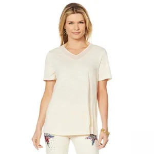 DG2 by Diane Gilman Women's Plus Size Short-Sleeve Mesh V-Neck T-Shirt