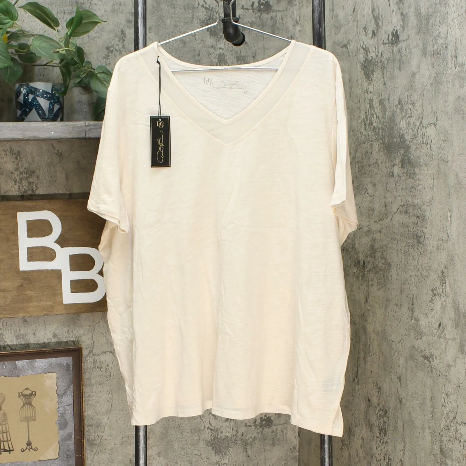 DG2 by Diane Gilman Women's Plus Size Short-Sleeve Mesh V-Neck T-Shirt