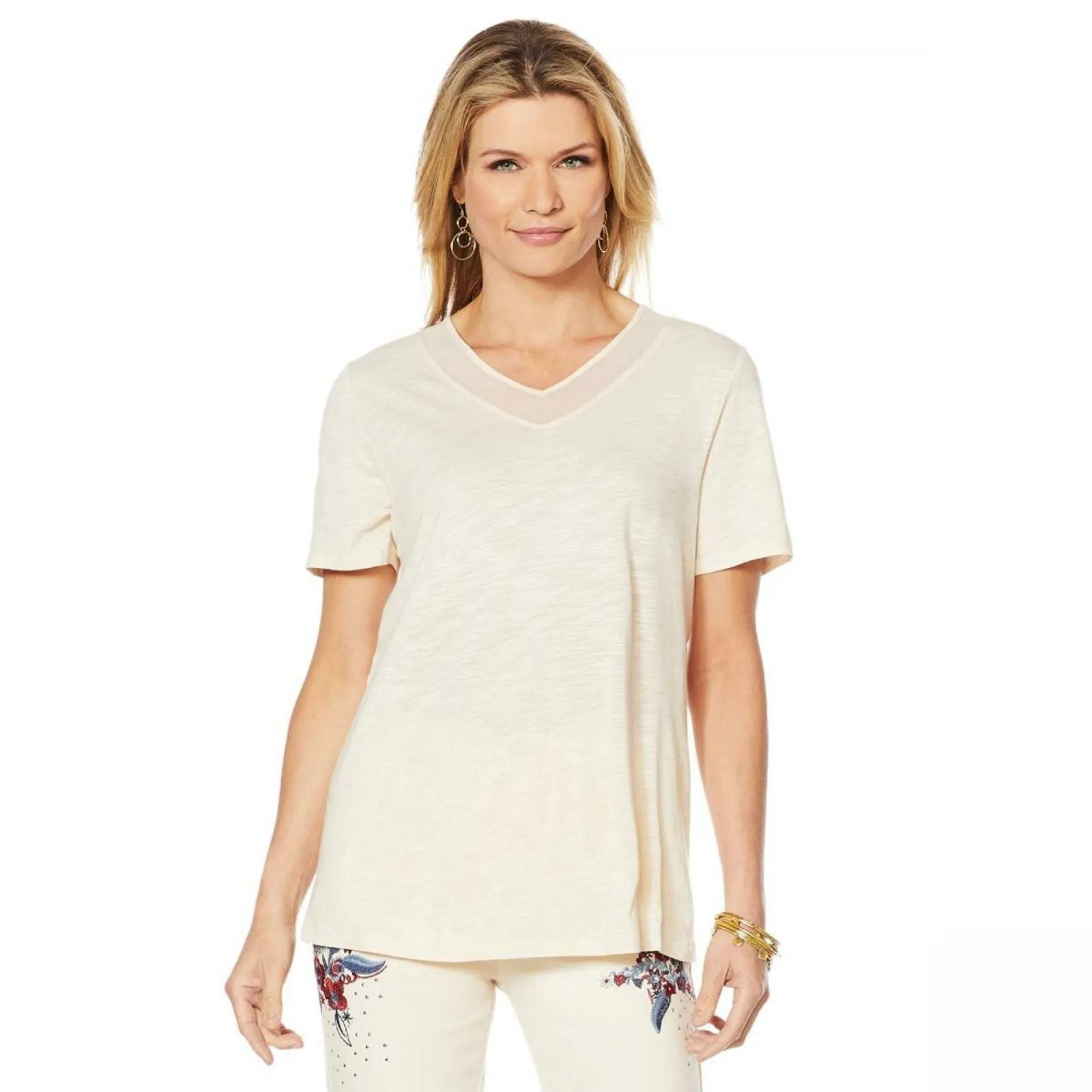 DG2 by Diane Gilman Women's Plus Size Short-Sleeve Mesh V-Neck T-Shirt