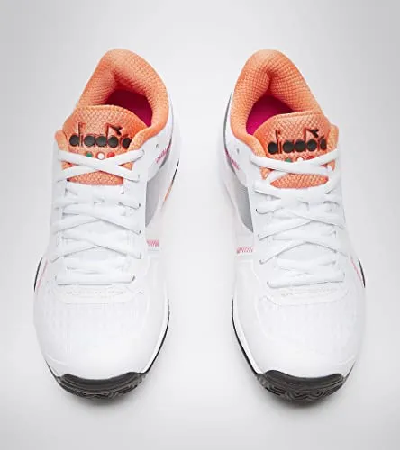 Diadora Trofeo W All Ground Pickleball Tennis Shoes (White/Black/Vermillion) (10.5)