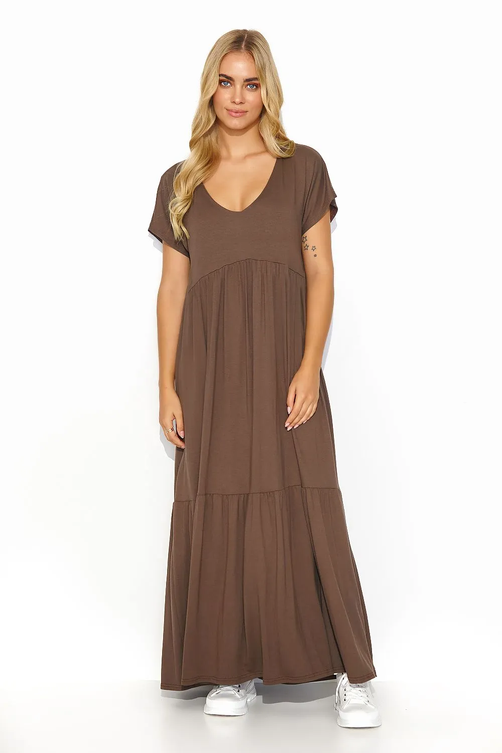 Draped V-Cut Maxi Dress