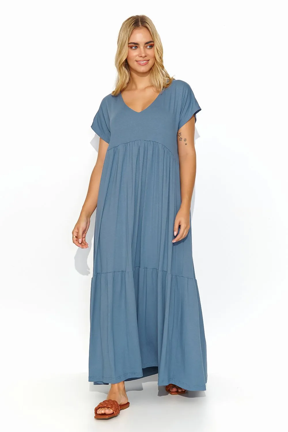 Draped V-Cut Maxi Dress