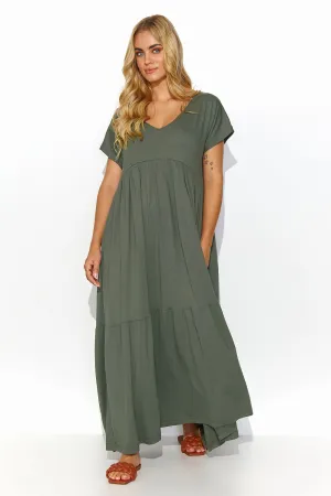 Draped V-Cut Maxi Dress