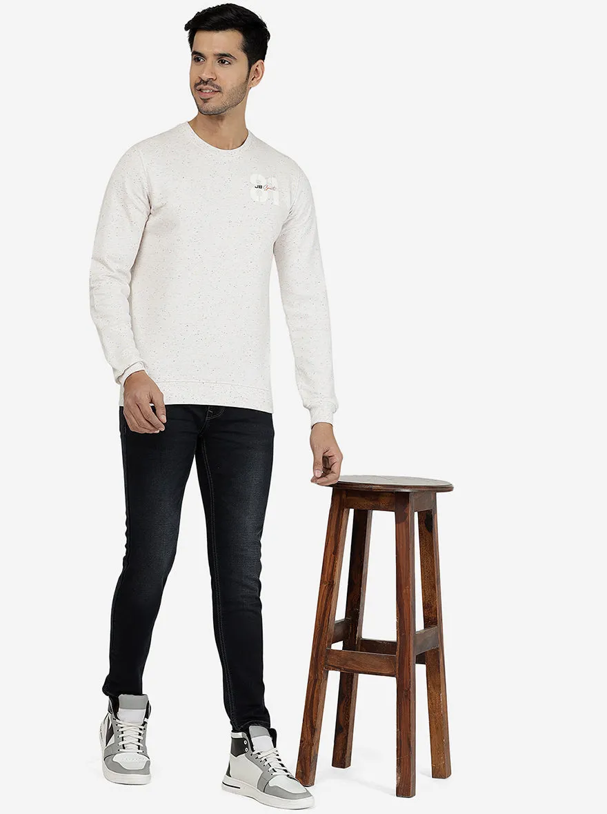 Ecru Melange Solid Regular Fit Winter T-Shirt | JadeBlue