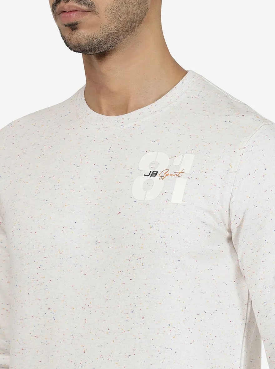 Ecru Melange Solid Regular Fit Winter T-Shirt | JadeBlue