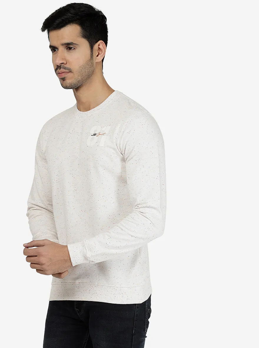 Ecru Melange Solid Regular Fit Winter T-Shirt | JadeBlue