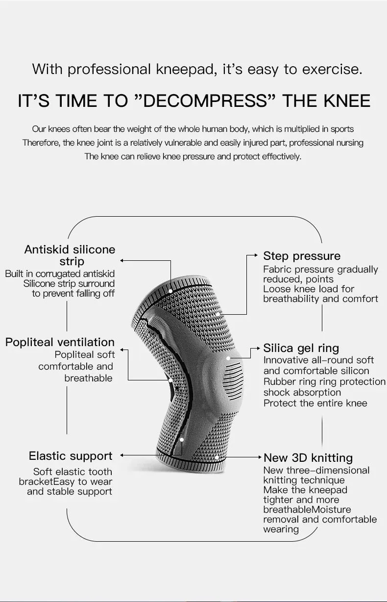 Elastic Spring Support and Silicone Protection Knee Brace for Load-reducing and Compression Protection