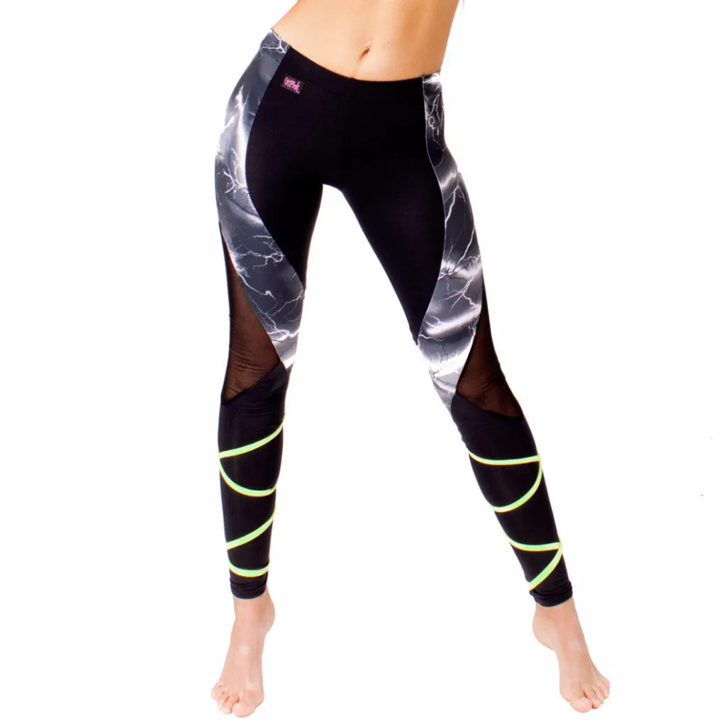 Elektra Leggings - Black Lightning / Red
