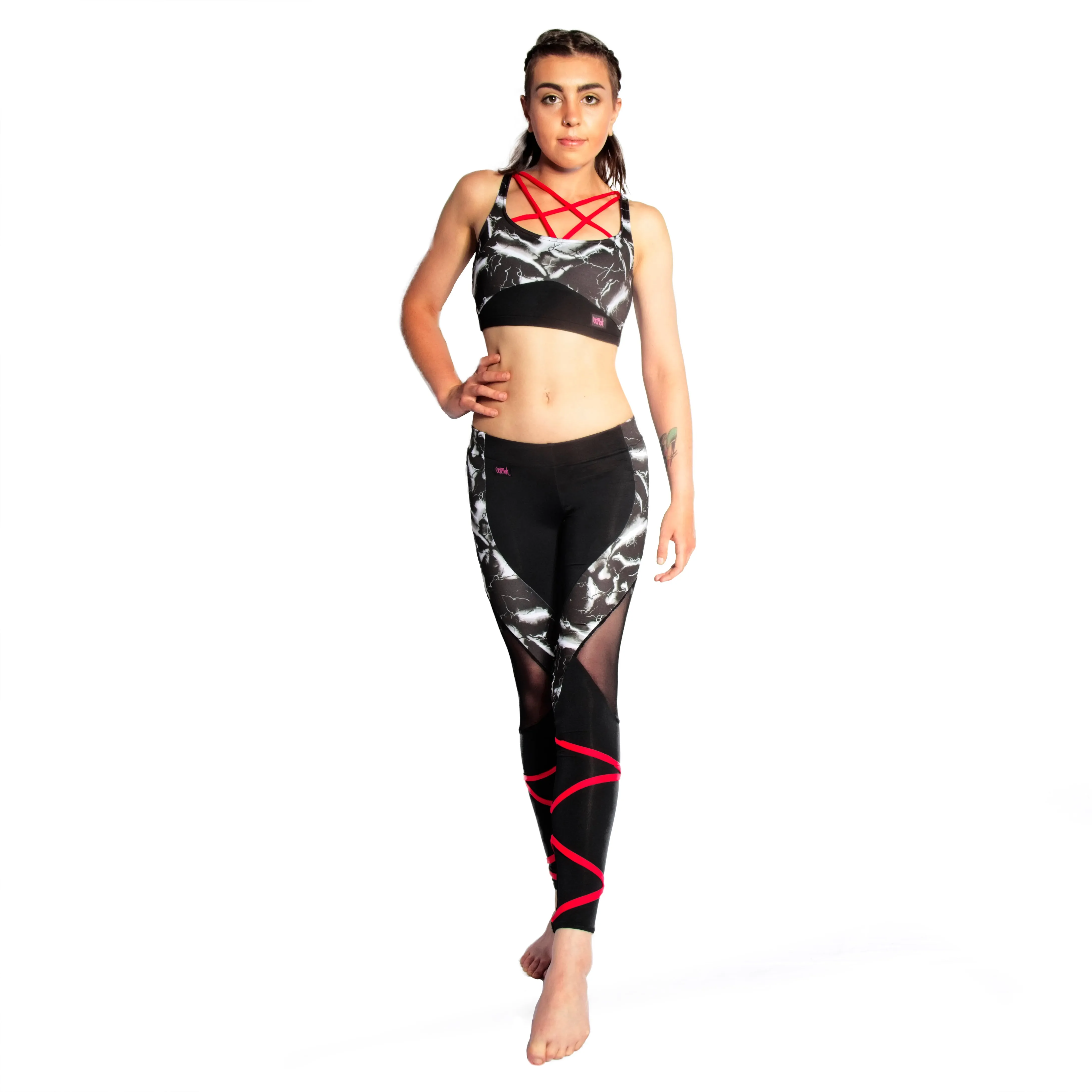 Elektra Leggings - Black Lightning / Red