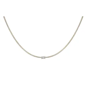 Emerald Cut Diamond Center Stone Tennis Necklace