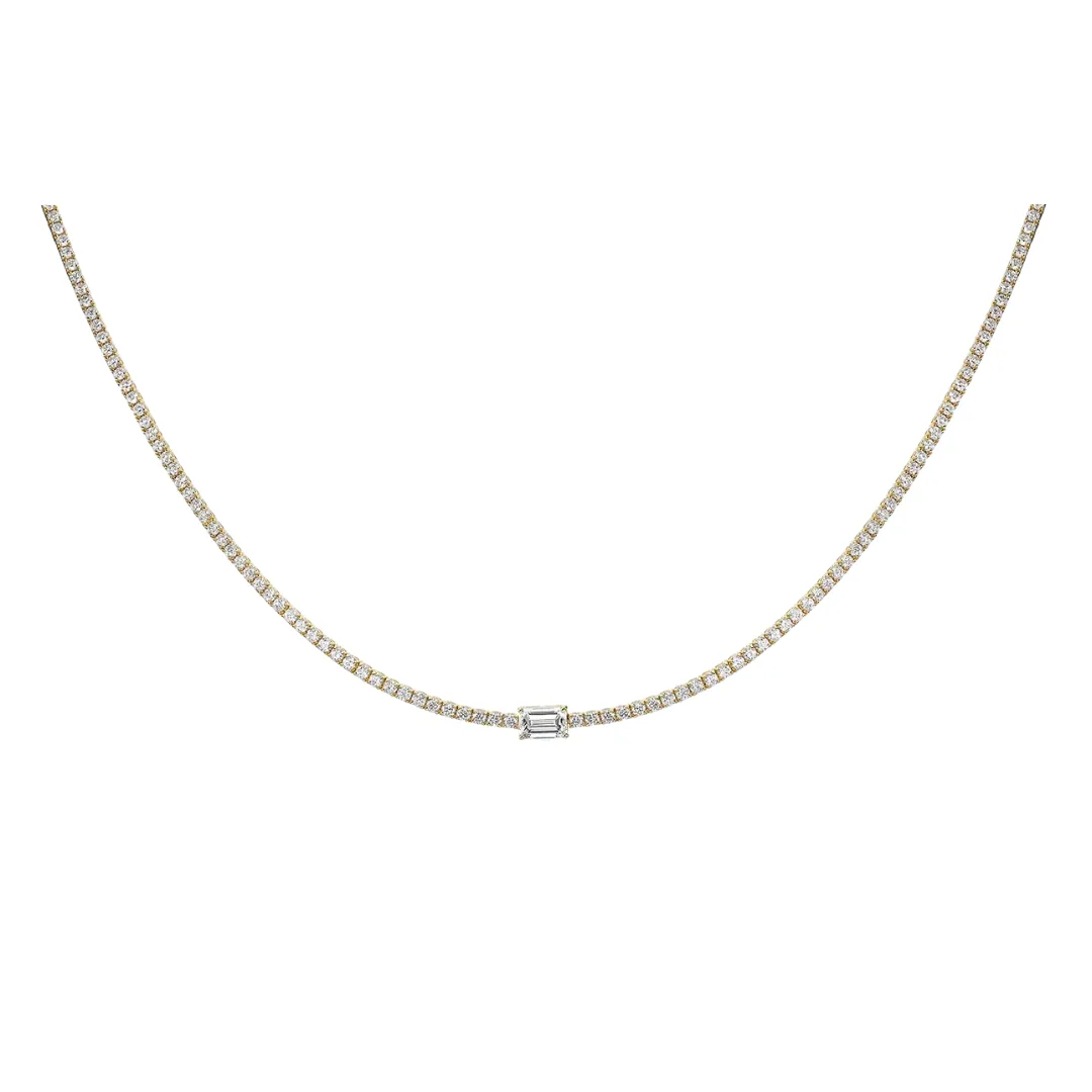 Emerald Cut Diamond Center Stone Tennis Necklace