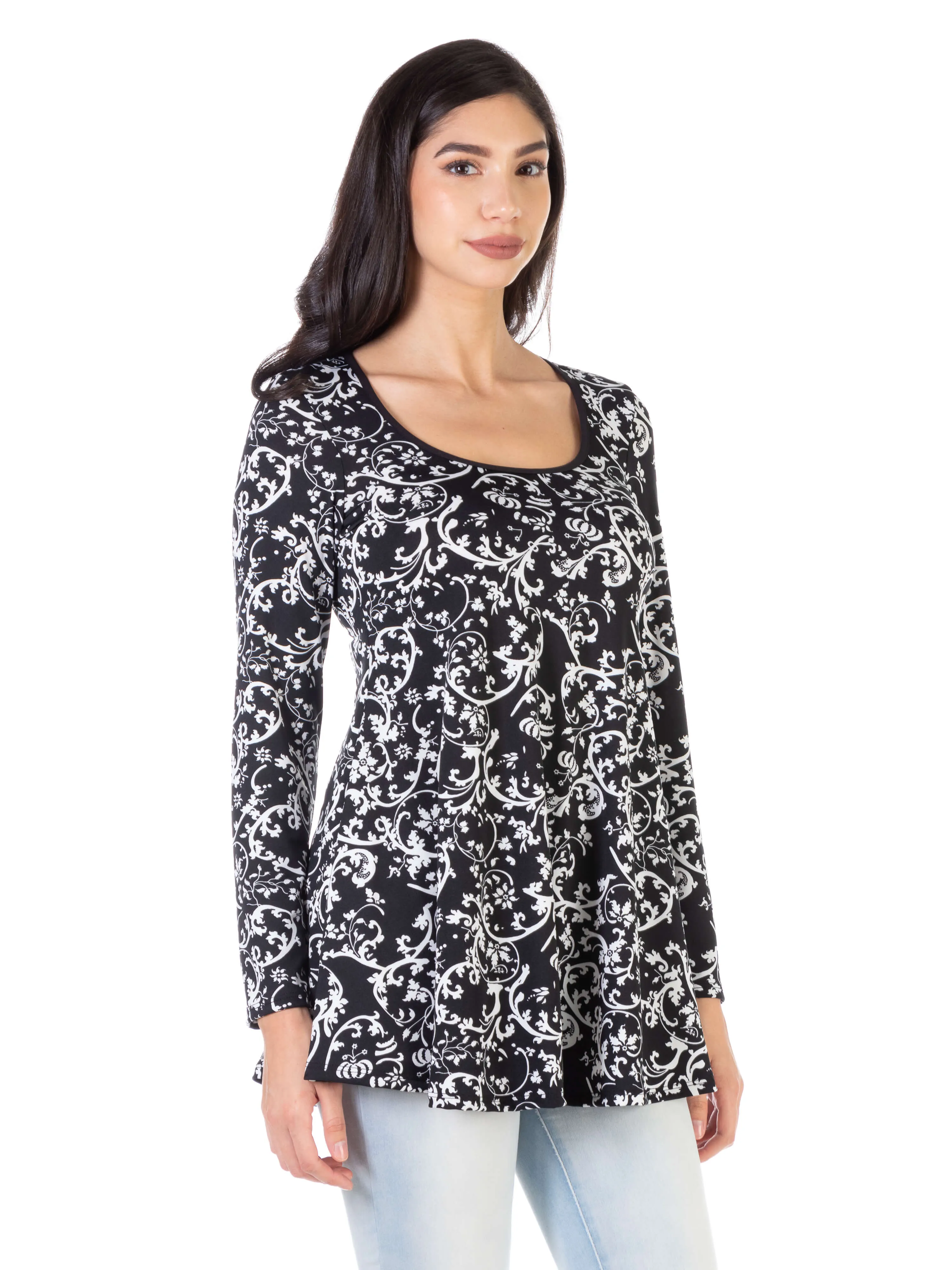 Floral Black Long Sleeve Tunic Top