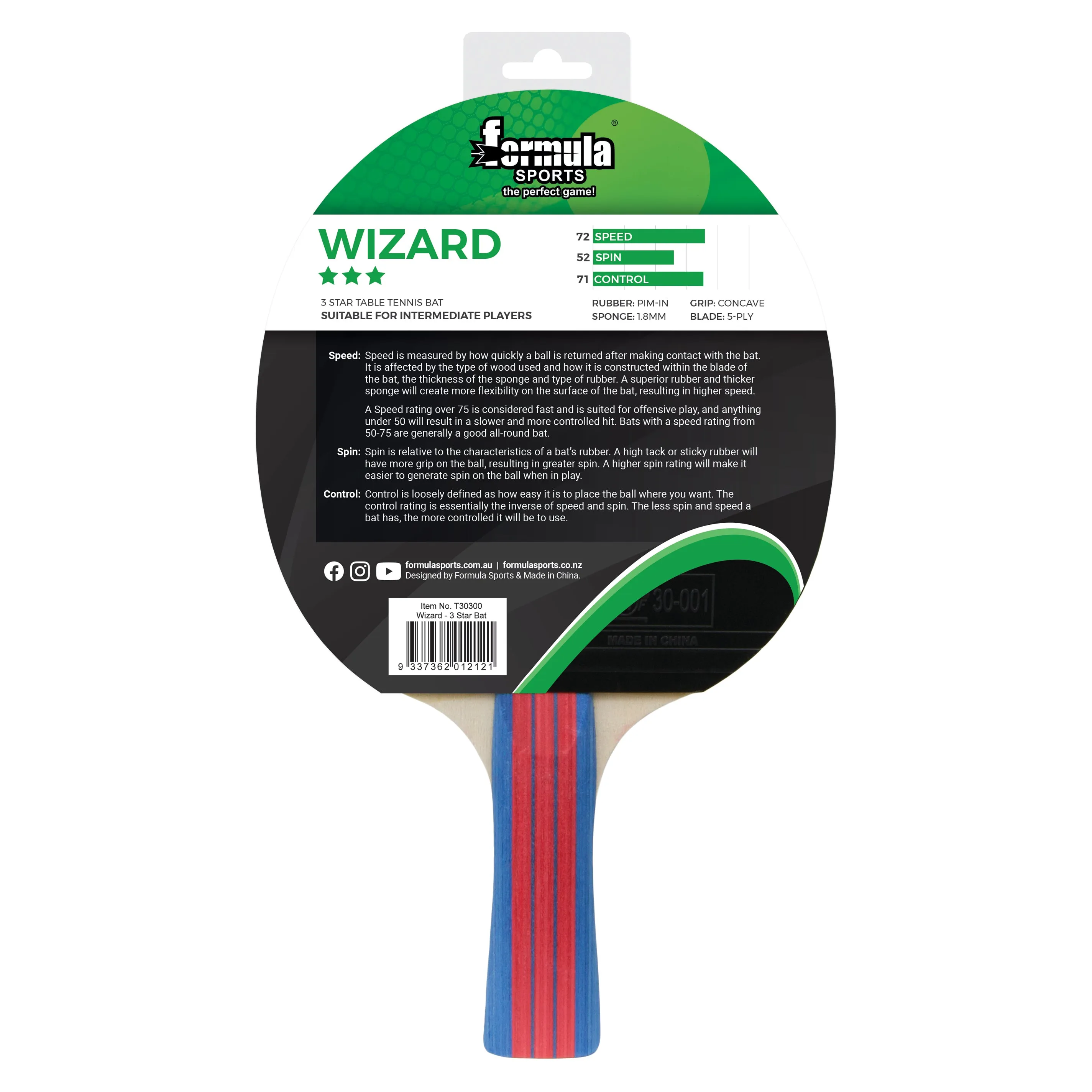 Formula Sport Table Tennis Bat Wizard 3 Star