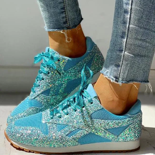 Glitter Casual Bling Mesh Lace Up Sneakers