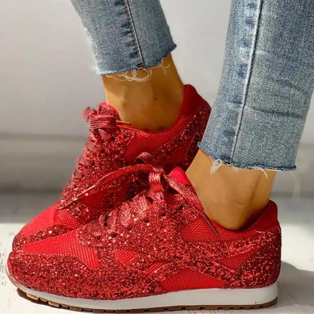 Glitter Casual Bling Mesh Lace Up Sneakers