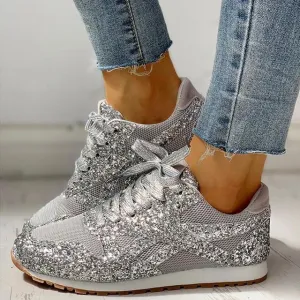 Glitter Casual Bling Mesh Lace Up Sneakers