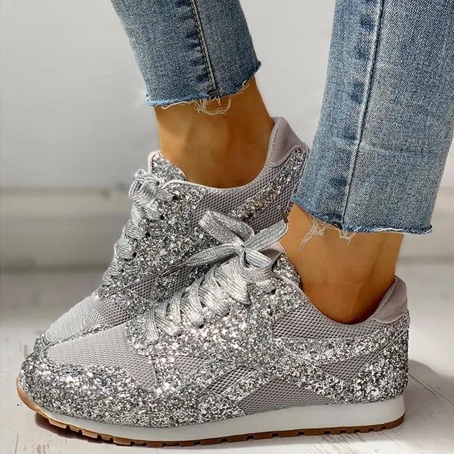 Glitter Casual Bling Mesh Lace Up Sneakers