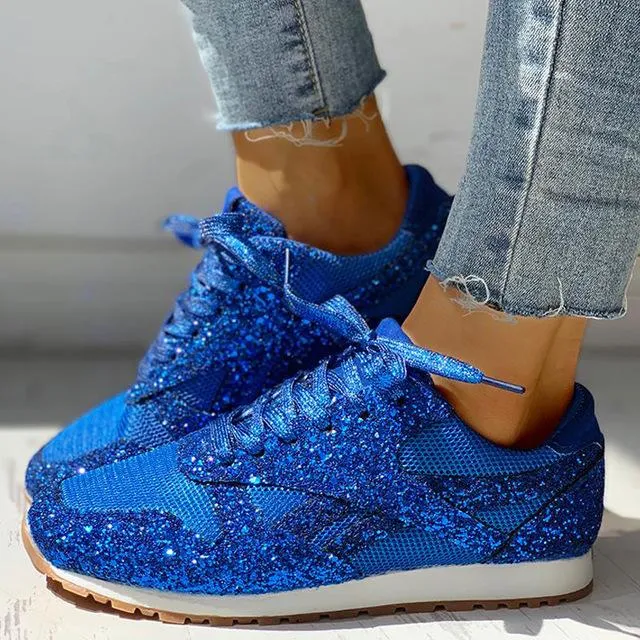 Glitter Casual Bling Mesh Lace Up Sneakers