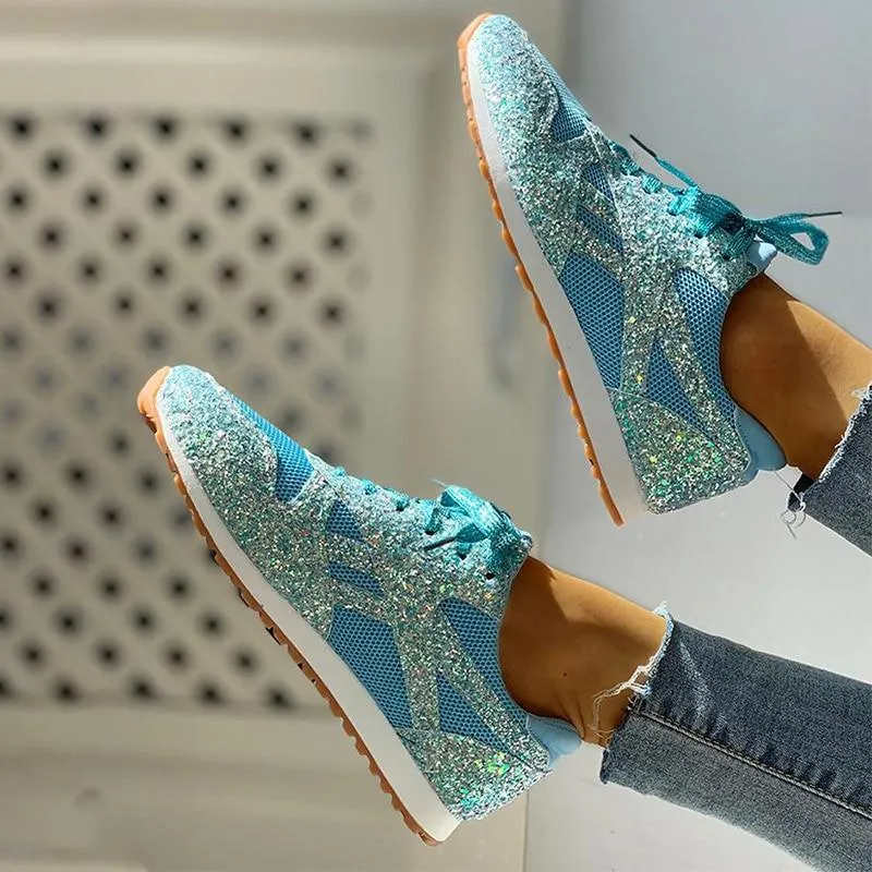 Glitter Casual Bling Mesh Lace Up Sneakers