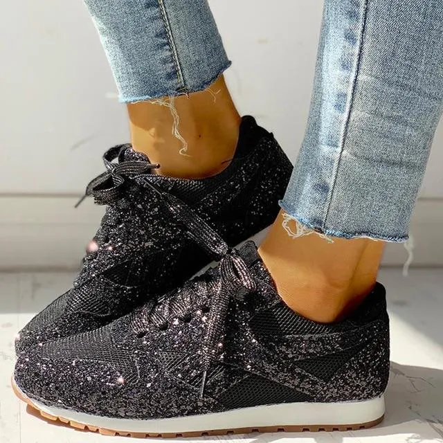 Glitter Casual Bling Mesh Lace Up Sneakers