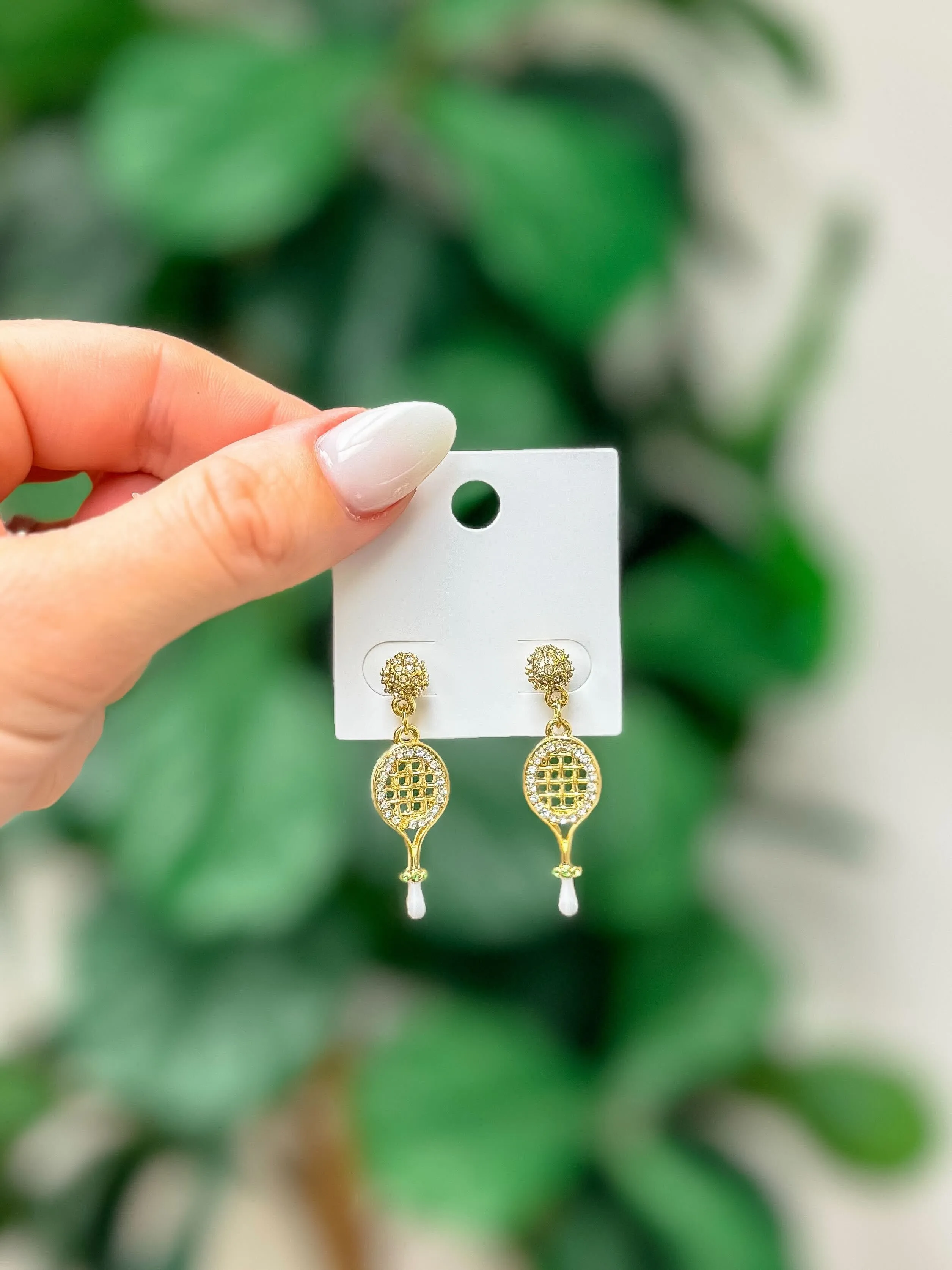 Gold Dipped Tennis Racket Dangle Earrings