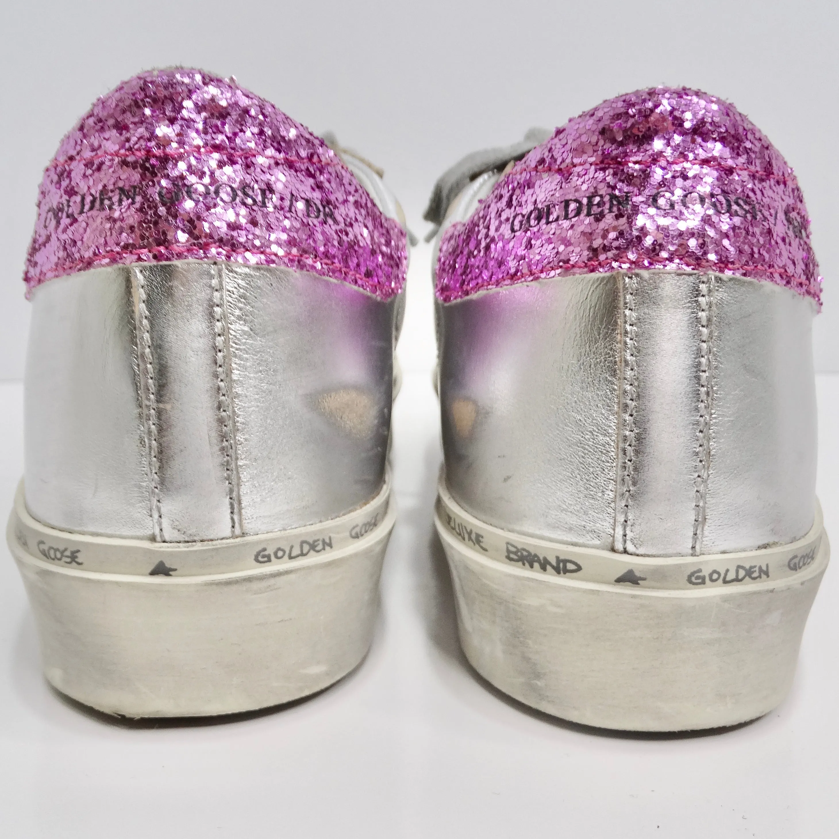 Golden Goose Silver/Pink Leather And Glitter Superstar Low Top Sneakers