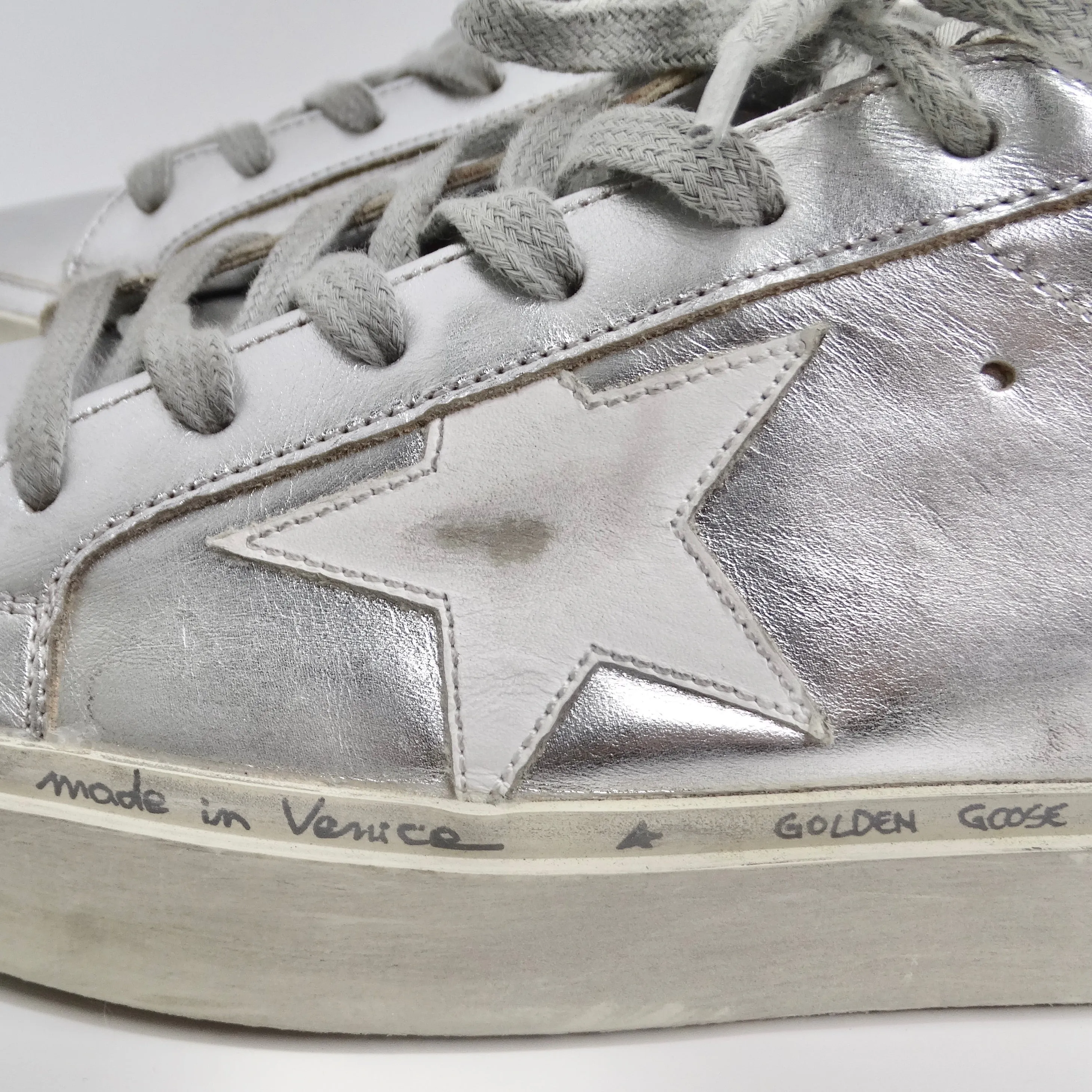 Golden Goose Silver/Pink Leather And Glitter Superstar Low Top Sneakers