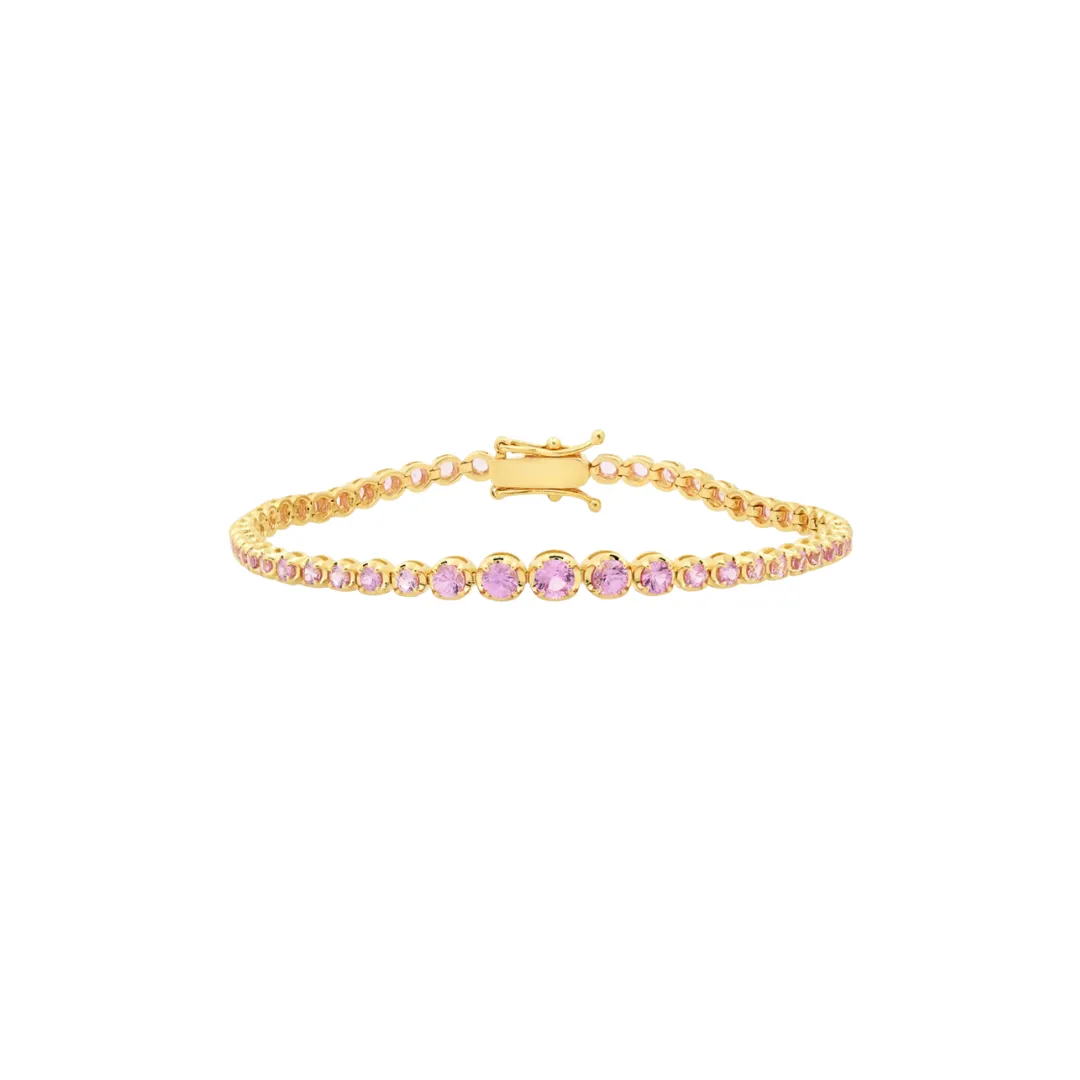 Graduated Bezel Pink Sapphire Tennis Bracelet