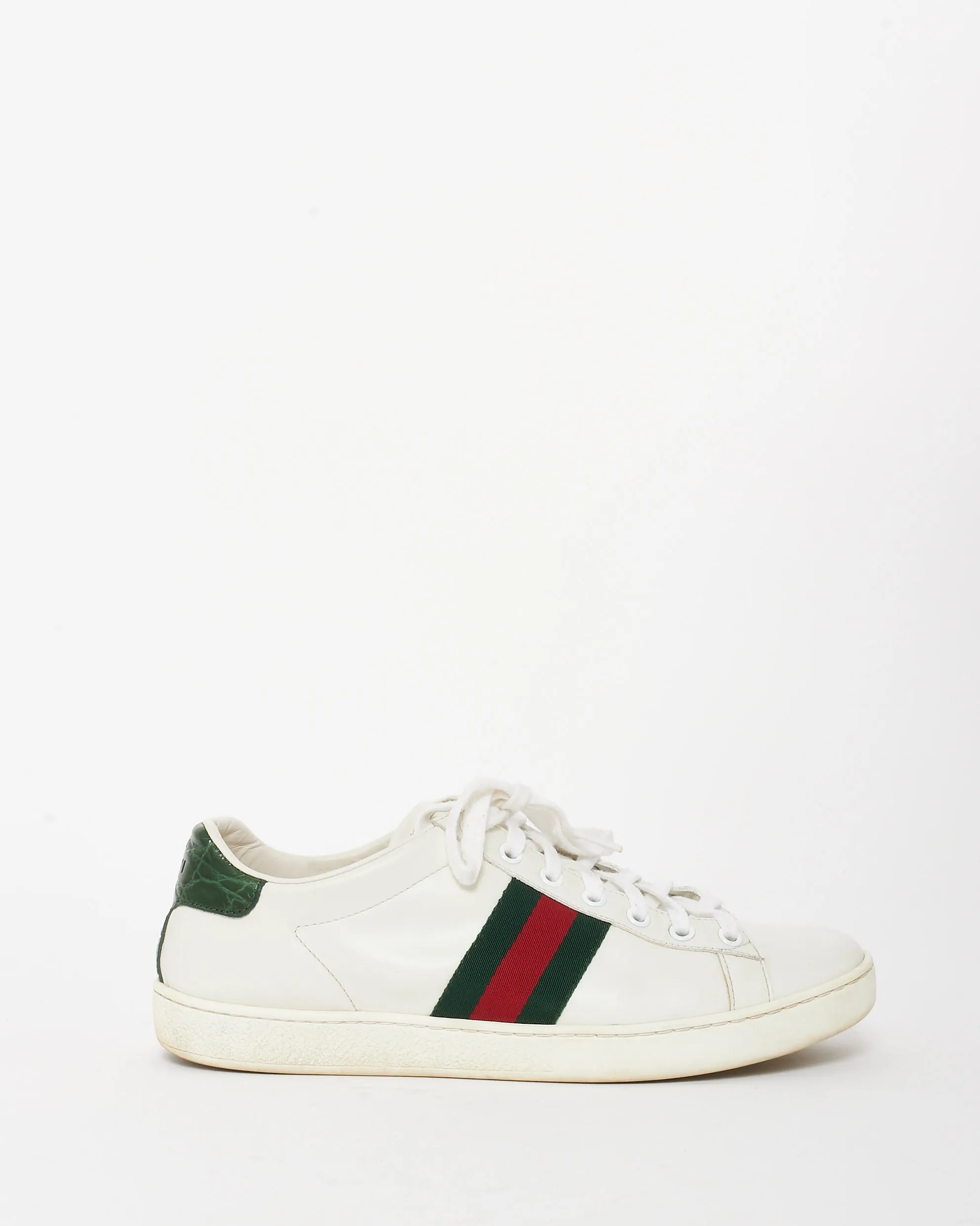 Gucci White Leather W/ Green & Red Stripe Ace Sneakers - 39