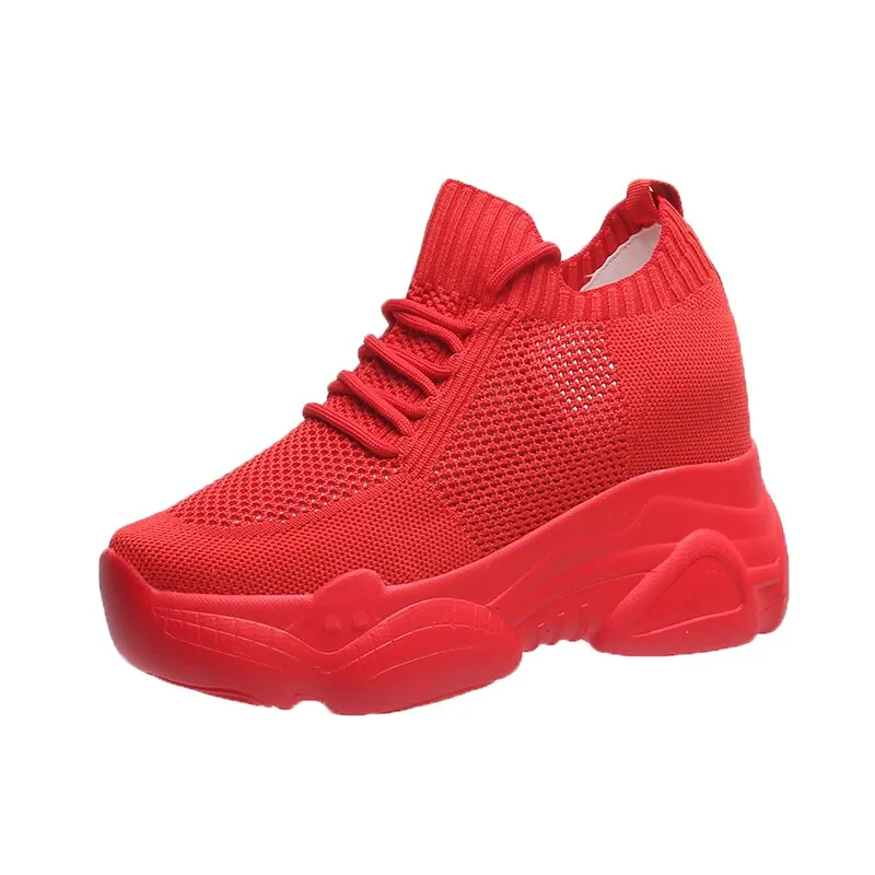 Hidden Heels Platform Sneakers Women Breathable Air Mesh