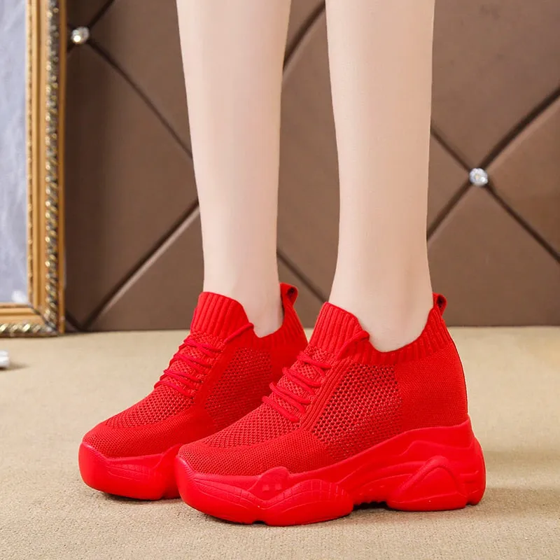Hidden Heels Platform Sneakers Women Breathable Air Mesh