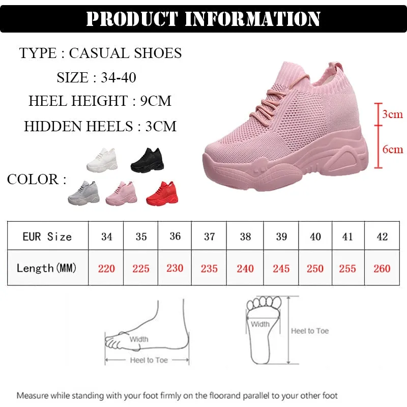 Hidden Heels Platform Sneakers Women Breathable Air Mesh