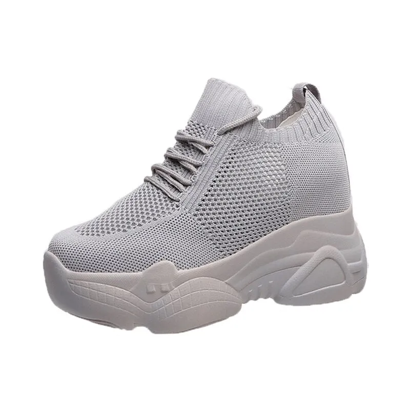 Hidden Heels Platform Sneakers Women Breathable Air Mesh