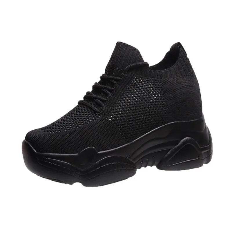 Hidden Heels Platform Sneakers Women Breathable Air Mesh