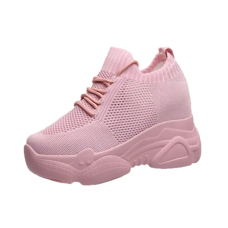 Hidden Heels Platform Sneakers Women Breathable Air Mesh