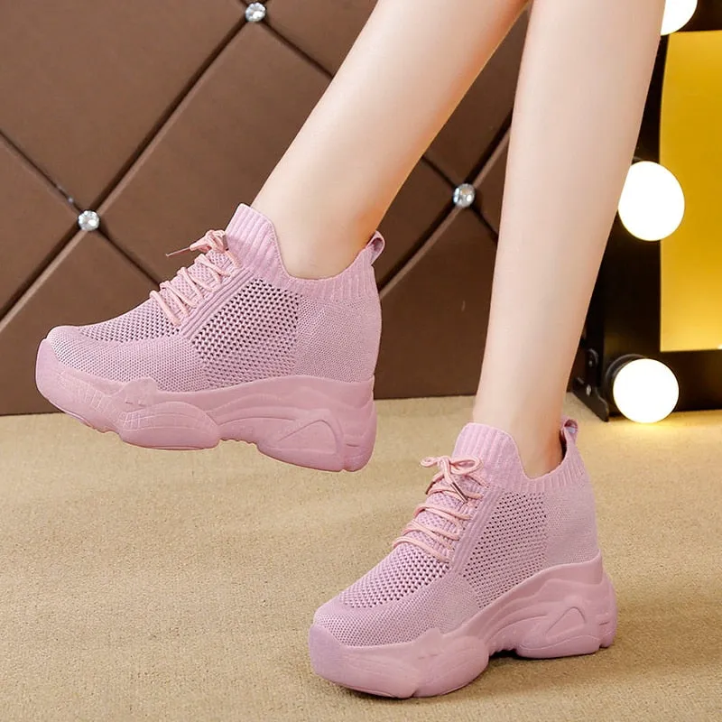 Hidden Heels Platform Sneakers Women Breathable Air Mesh