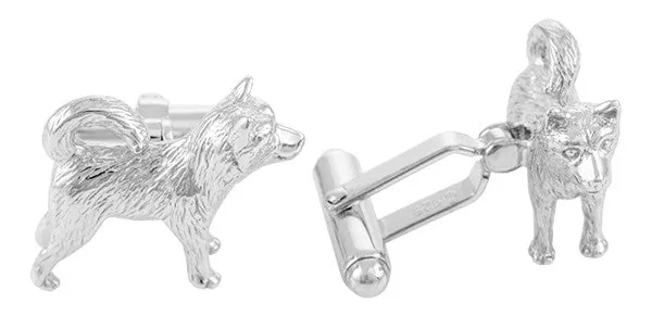 Husky Dog Cufflinks in Sterling Silver