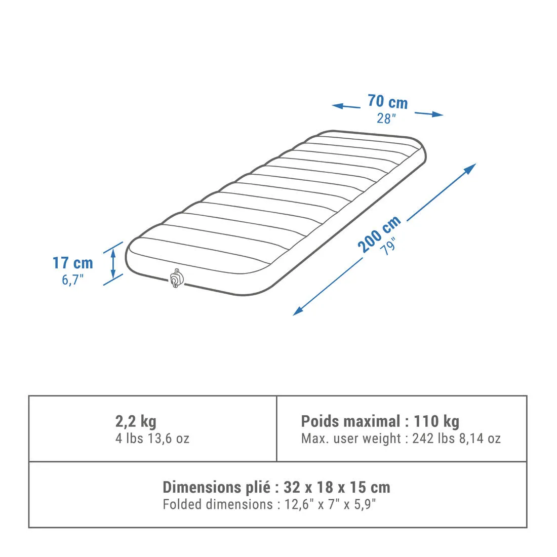 Inflatable Camping Mattress Air Comfort 70 cm 1 Person
