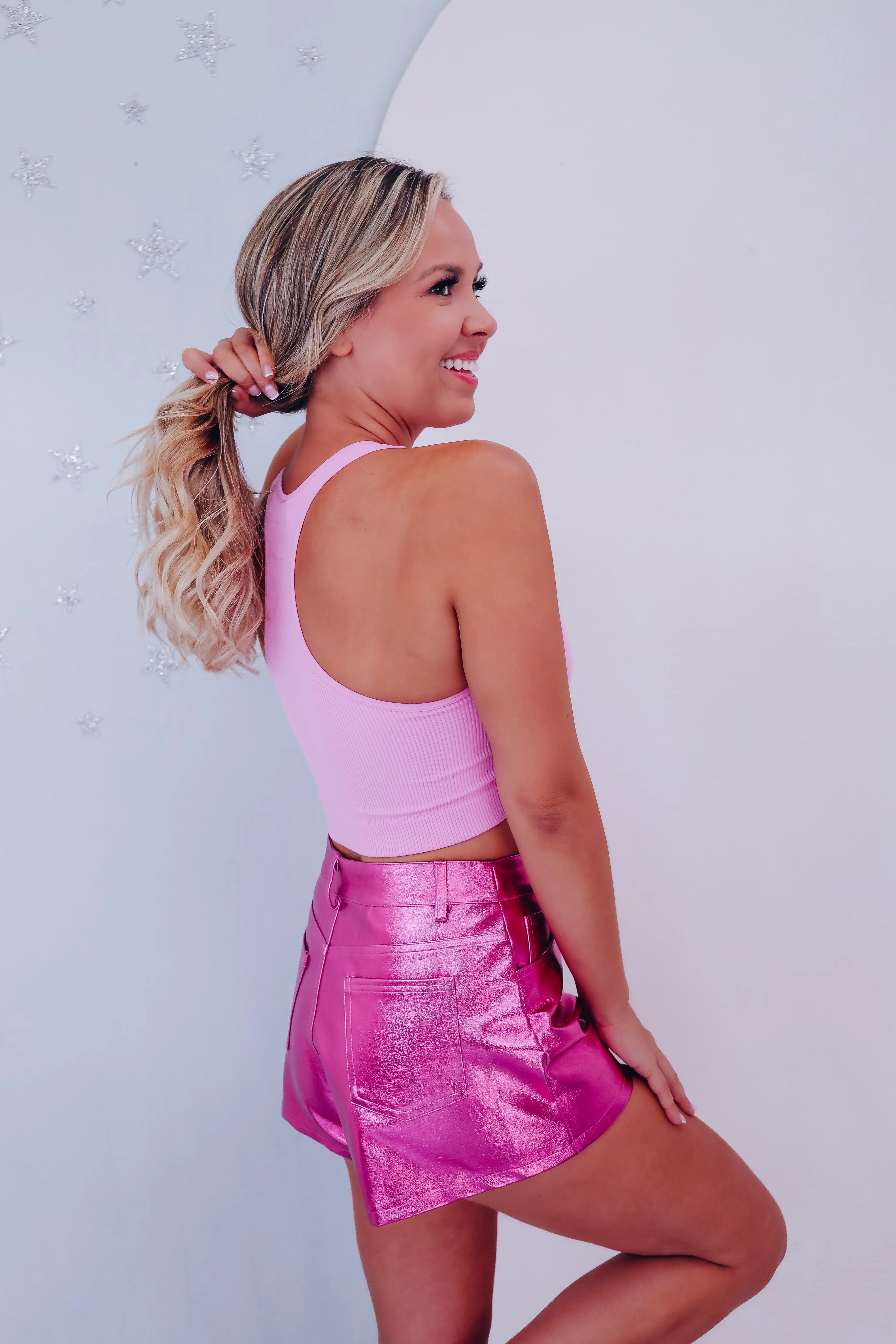 Iona Ribbed Cropped Tank - Pink