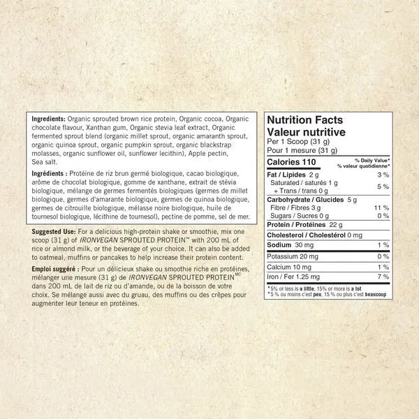 Iron Vegan Sprouted Protein - Natural Chocolate 500 Grams