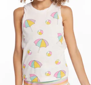Jersey Twisted Sleeve Tank, Beach Balls & Umbrellas || Chaser