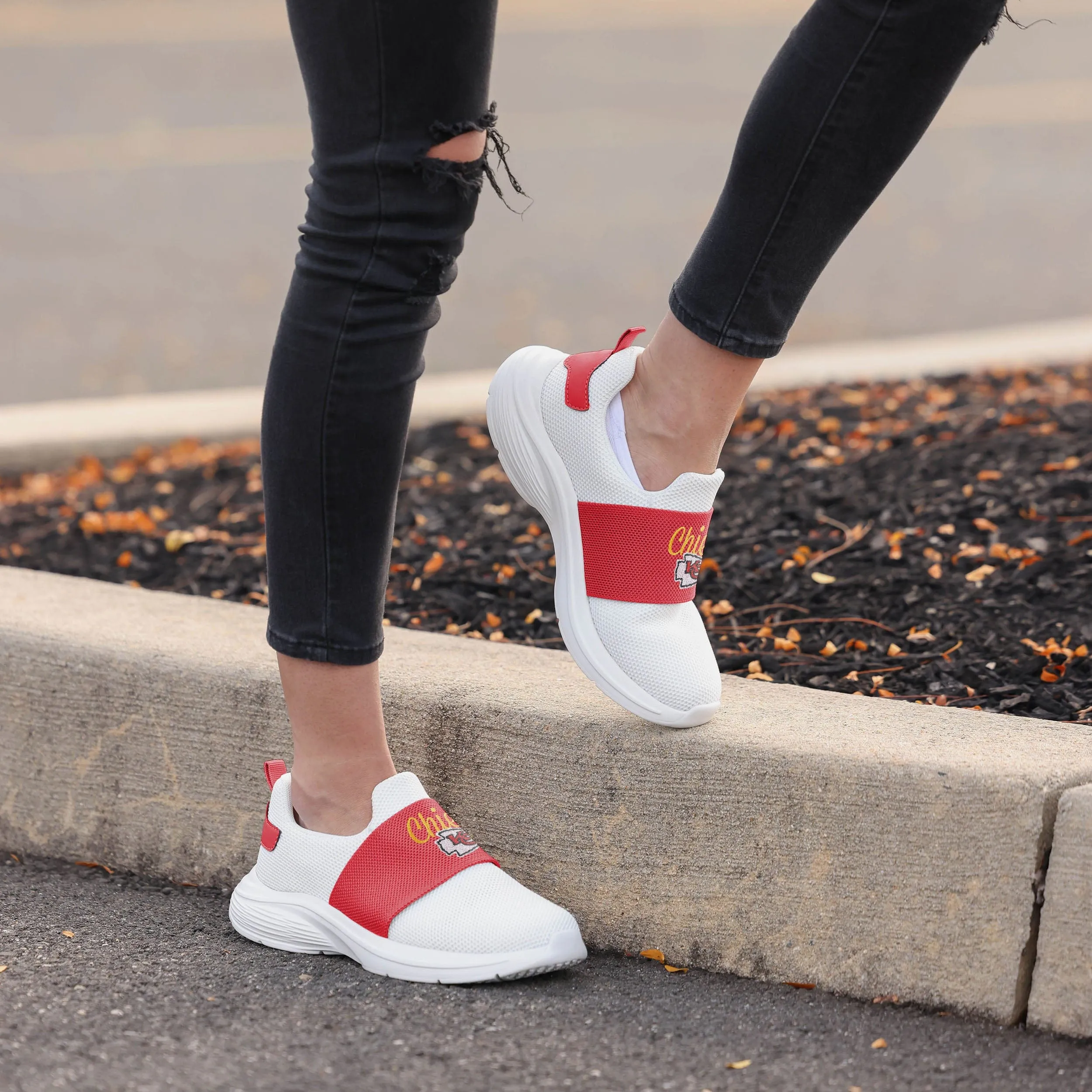 Kansas City Chiefs Womens Script Wordmark White Slip On Sneakers