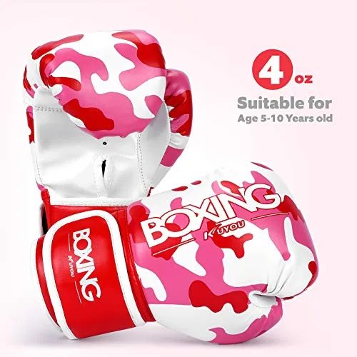 Kids Boxing Gloves, Boxing Gloves for Children 5-12 Youth Boys Girls Toddler PU Cartoon Sparring Training Boxing Gloves for Punching Bag, Kickboxing, Muay Thai, MMA (Red)